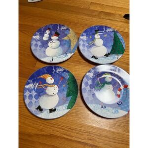 4 Oneida Snow Pals 8" salad plate Snowman Christmas Plates  Holiday Decor